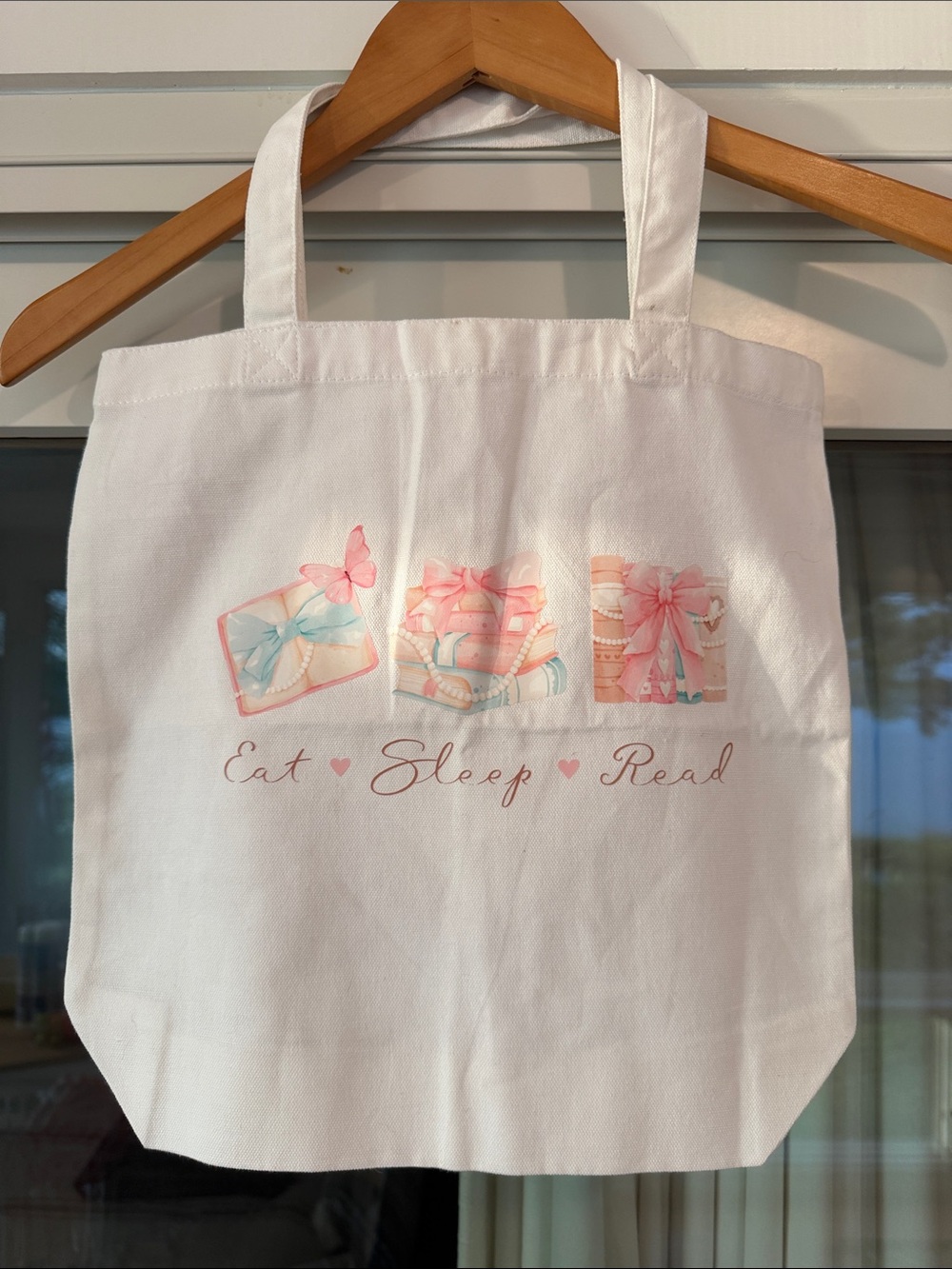 Eat Sleep Read White Tote Bag with Pink Accents